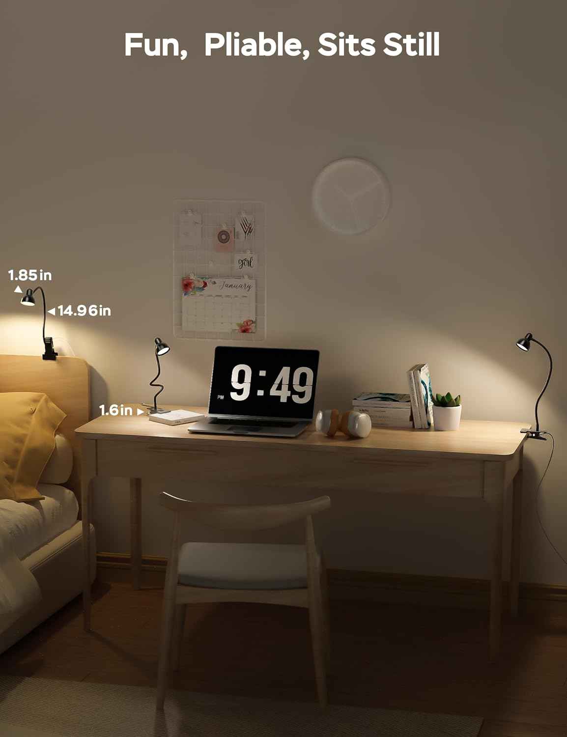 Glocusent Clip-on Desk Light - Focused Home Office Task Lamp, Flicker-Free 3 Color Modes for Late Night Work
