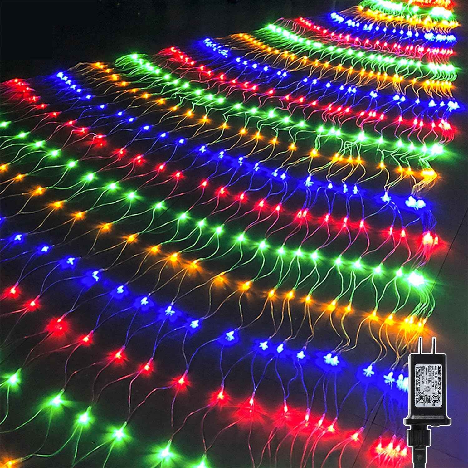 WATERGLIDE Outdoor Christmas Net Lights 12ft x 5ft 360 LED UL Certified 30V Low-Voltage Mesh for Family Yard and Play Area
