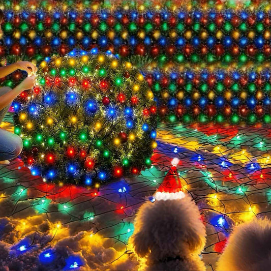 HYH Christmas Net Lights – Cozy Living Room Holiday Accent, 12FT x 5FT Multicolor LED Mesh for Indoor Christmas Tree and Home Decor