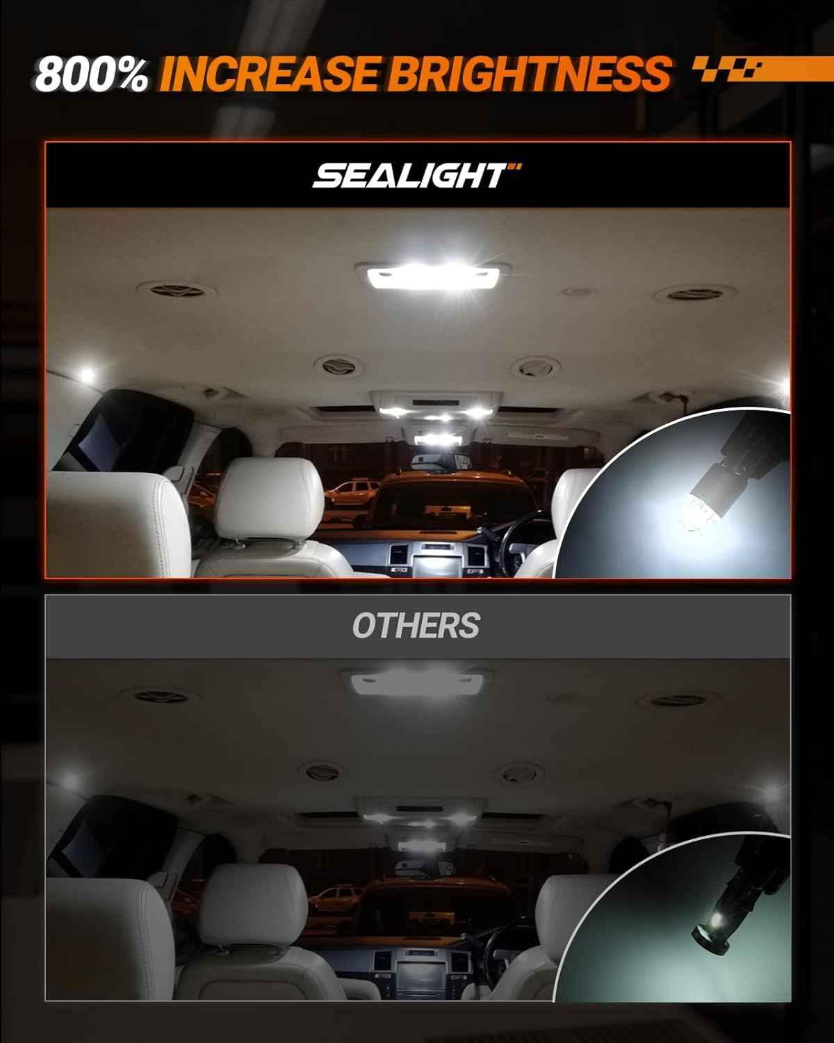 SEALIGHT 194 LED Bulb 6000K White 10-Pack – One-Cart Solution to Replace Every Halogen Bulb in Your Car Interior