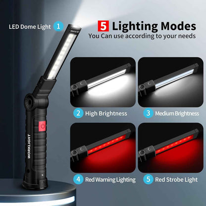 Suranew Rechargeable LED Work Light with Red Beacon – Roadside Breakdown Light and Hazard Warning Flashlight