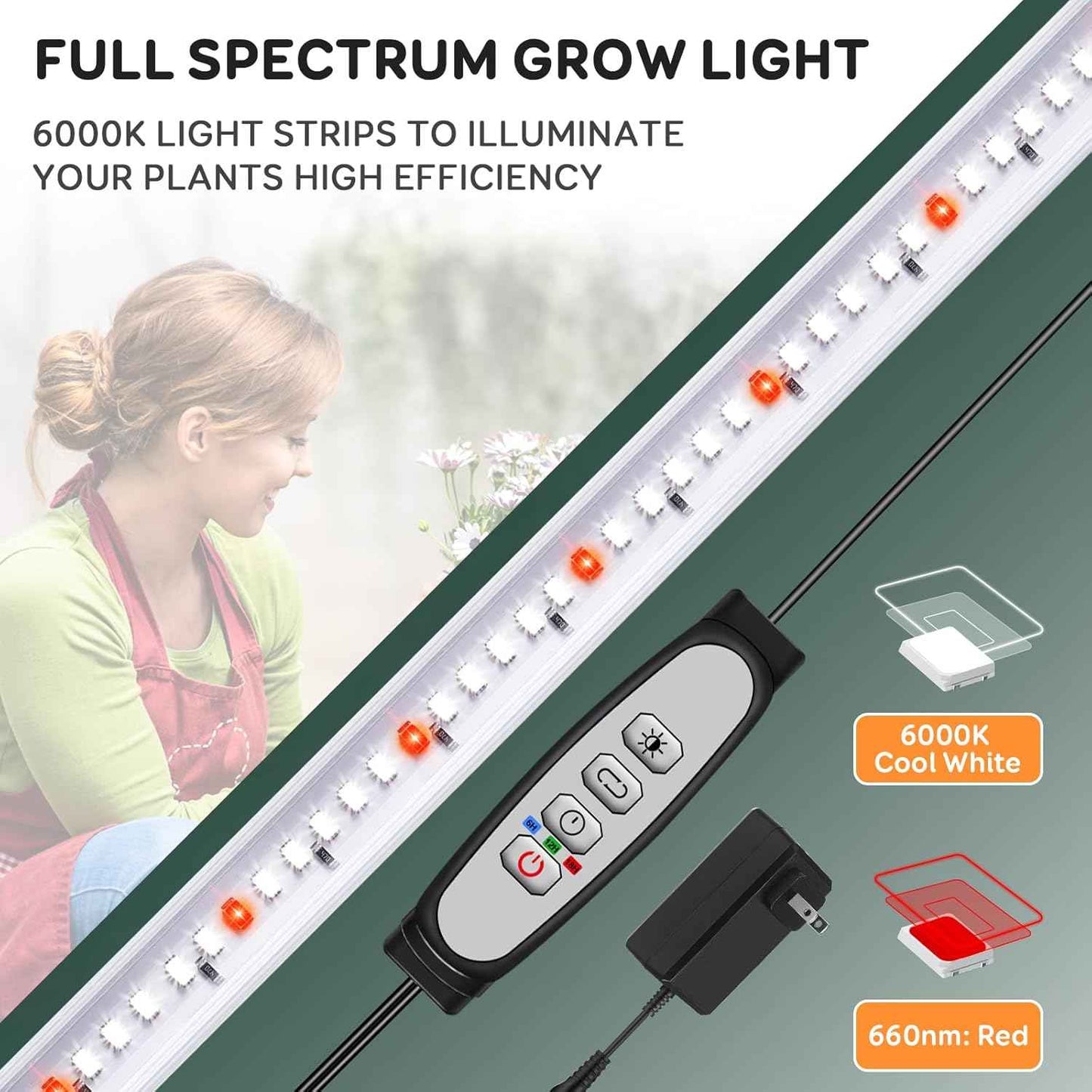 Roleadro 2-Bar Full Spectrum Grow Light – Cozy Bedroom Shelf Accent with Warm 6000K Glow and Auto Timer