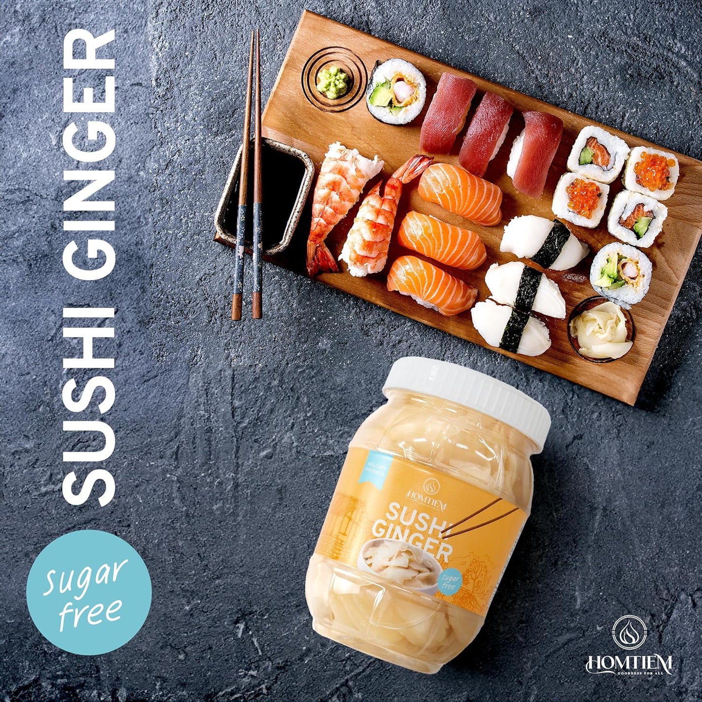 Homtiem_Pickled_Sushi_Ginger_(12_OZ)(1_Jar)_Japanese_White_Young_Gari_Ginger,_Sweeteners_from_Stevia,_Healthy_and_Natural,_No_Coloring,_Fat_Free,_Sugar_MSG,_Perfect_for_Rice