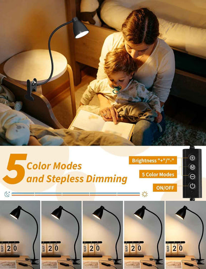 BOHON Clamp Lamp – Study Lamp for Remote Workers and College Students, 5 Color Temperatures to Reduce Eye Strain