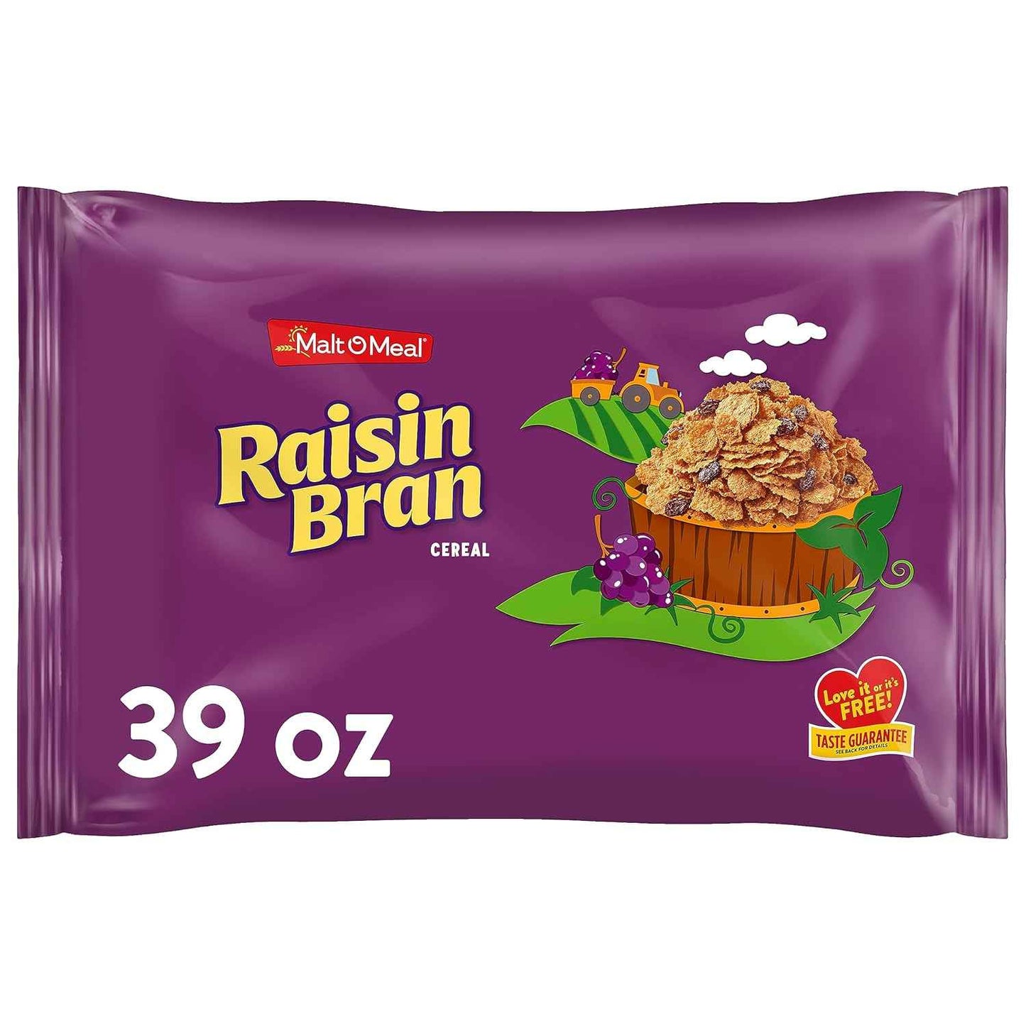 Malt-O-Meal Raisin Bran Cereal – Quick Whole Grain Breakfast for Busy Workdays, 39 OZ Resealable Pantry Bag