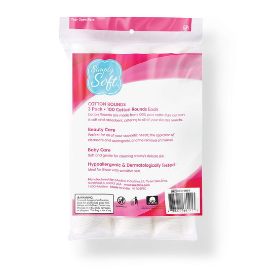 Medline_Simply_Soft_Cotton_Rounds_(300_Count),_100%_Cotton_Absorbent_and_Textured_Cotton_Pads,_Lint-Free