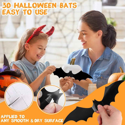 DIYASY Halloween Bat Wall Decals 120 Piece 4 Size Set Waterproof Reusable Home Decor for Moody Cozy Interiors