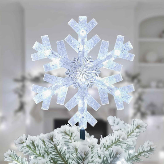 Brightown 3D Snowflake Christmas Tree Topper – Cozy Bedroom and Family Room Holiday Centerpiece, Built-in 15 Cool White Bulbs