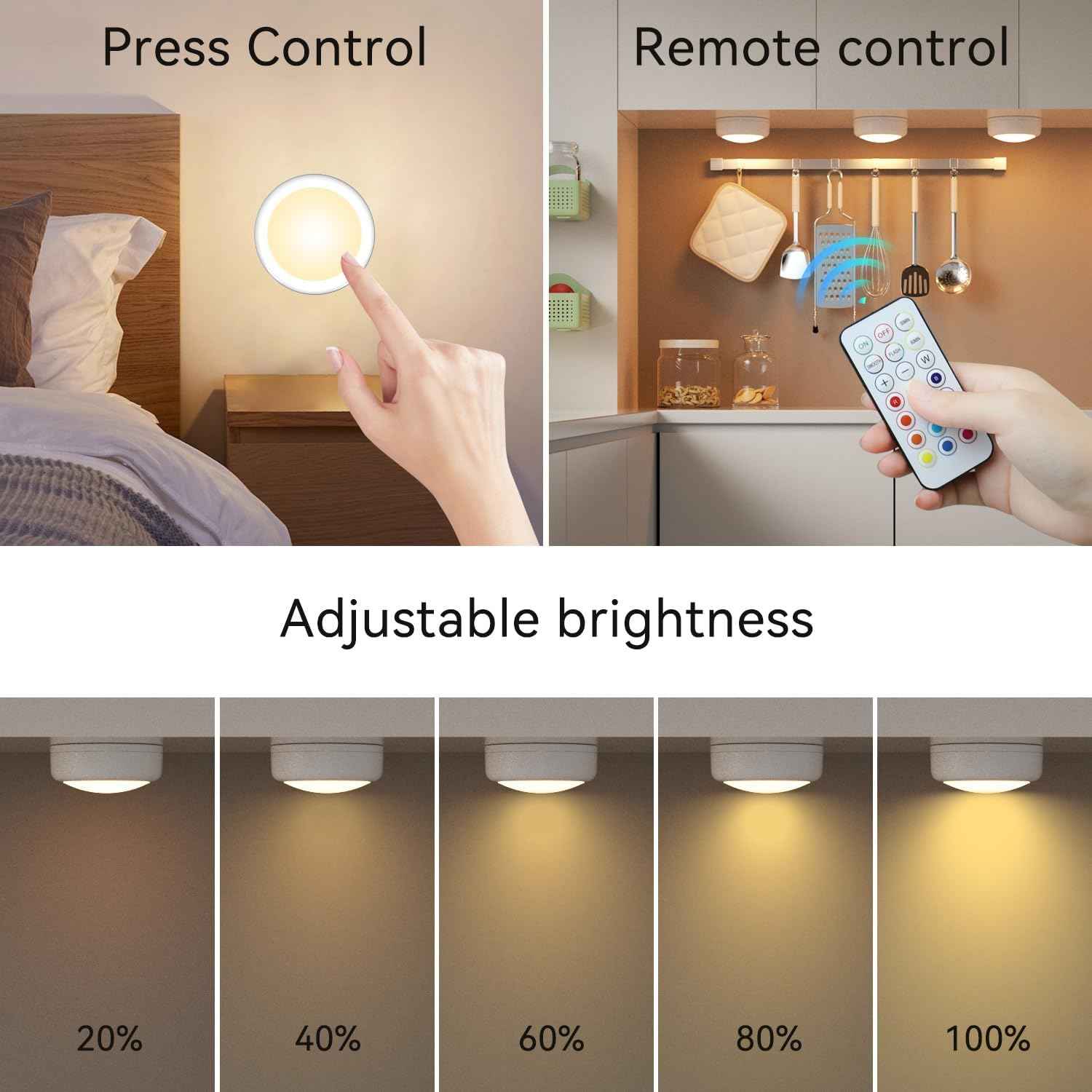 Brilliant Evolution Kids Puck Lights, Battery Operated Color Changing Night Light for Bedroom and School Locker, 6 Pack