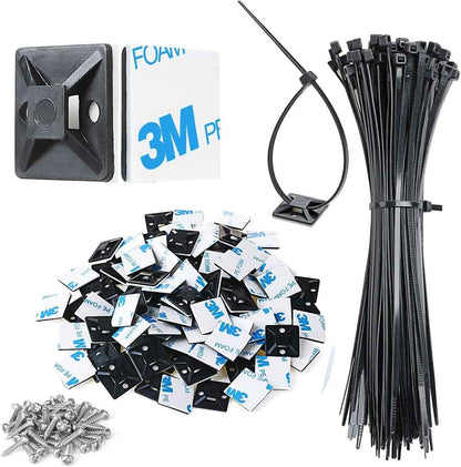 XHF Strong Back-Glue Wire Mounts with 8 Inch Zip Ties – Under Desk Cable Organizer for Workstations and Home Office