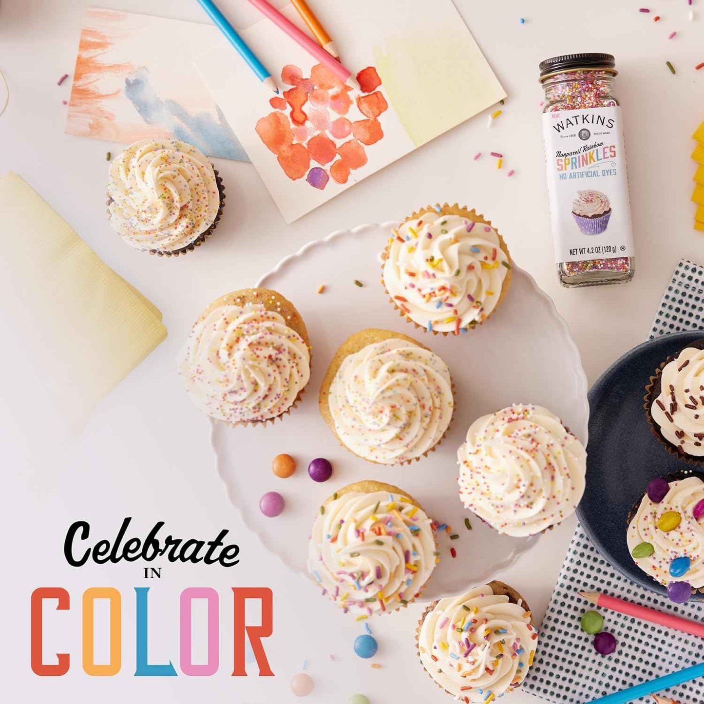 Watkins Gourmet Rainbow Nonpareils Sprinkles – Single Glass Jar of Naturally Colored Topping for Intentional Home Baking