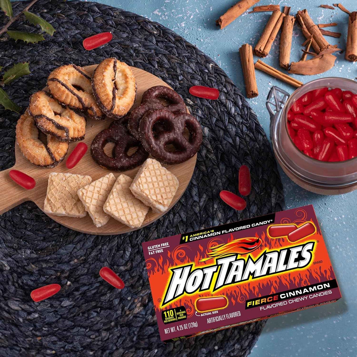 Hot Tamales Fierce Cinnamon Candy Theater Box – Kids Lunch Box Snack for School and After-School Pickup, 4.25oz Chewy Gummy Candy by The Hampton Candy Company