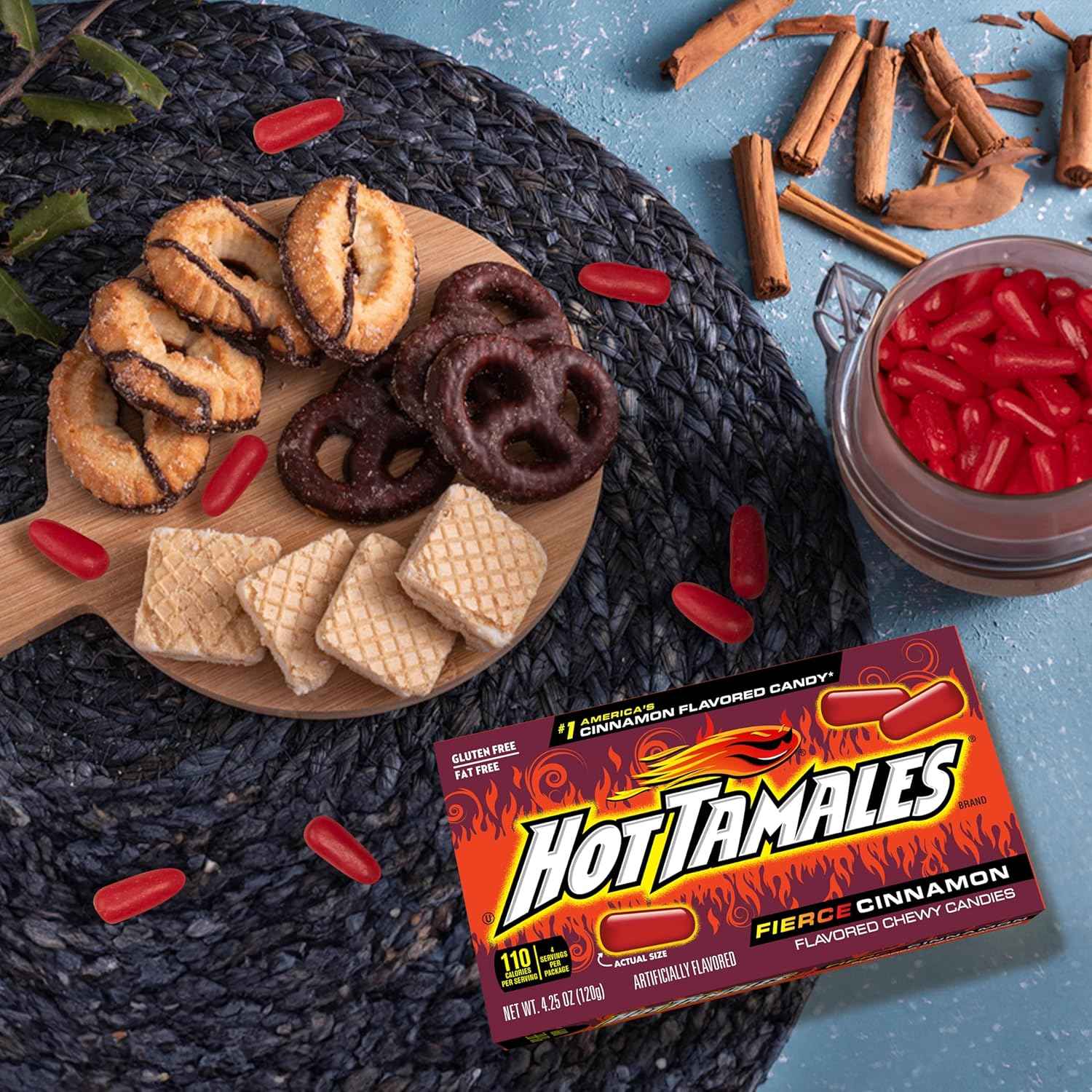Hot Tamales Fierce Cinnamon Candy Theater Box – Kids Lunch Box Snack for School and After-School Pickup, 4.25oz Chewy Gummy Candy by The Hampton Candy Company