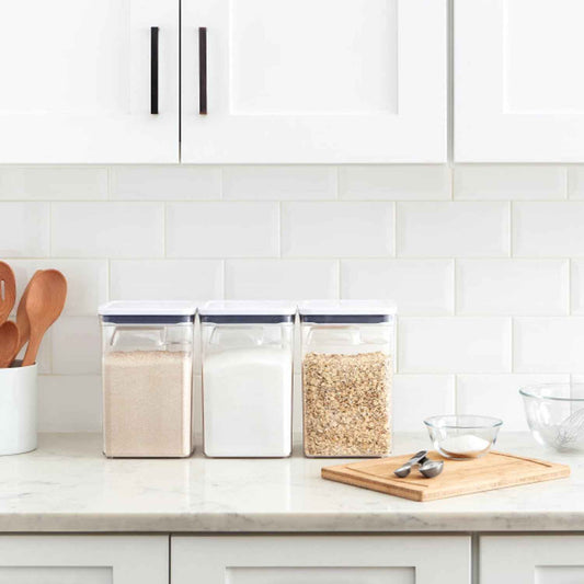 OXO Good Grips POP Container Bulk Set – Minimalist Pantry Essentials, 6 Square Airtight Canisters with One-Touch Seal for Clutter-Free Countertops