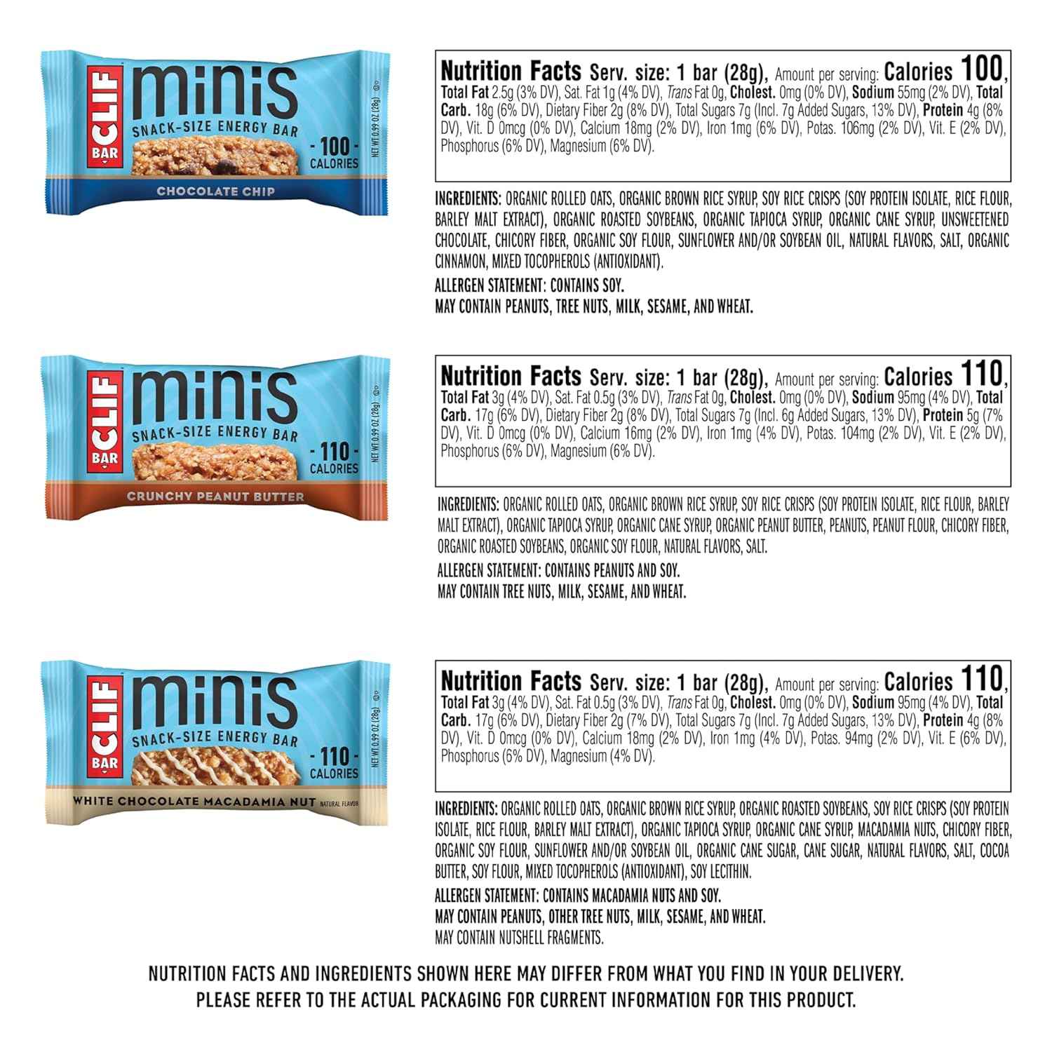 CLIF BAR Minis Variety Pack - Kid Safe Lunchbox Snacks for School, After School and Playdates - 30 Count