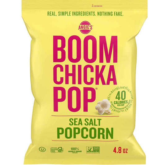 Angie's BOOMCHICKAPOP Sea Salt Popcorn – Gluten-Free Vegan Snack for Family Movie Night with Kids