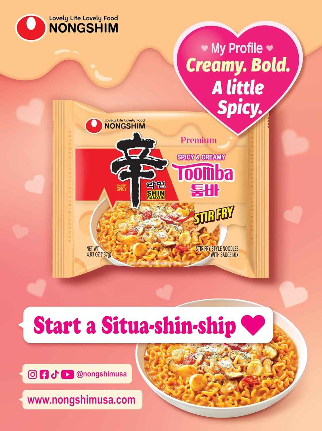Nongshim Shin Toomba Spicy Creamy Stir Fry Ramen – Kettle-Only Camping Dinner for Backcountry Trips, Pack of 4