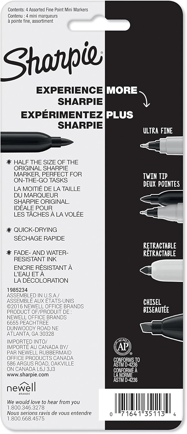 4 assorted colors per pack (multi-surface compatibility on paper, plastic, metal)
