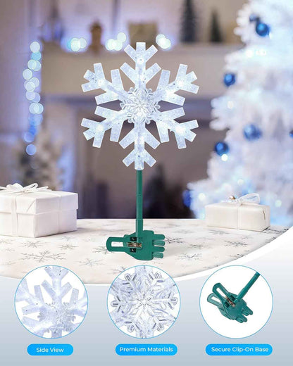 Brightown 3D Snowflake Christmas Tree Topper – Cozy Bedroom and Family Room Holiday Centerpiece, Built-in 15 Cool White Bulbs