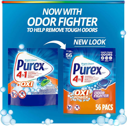 Purex Advanced Oxi + Odor Fighter Laundry Pacs for Kids Clothes, Mud-Stain Removing Detergent for Active Kids
