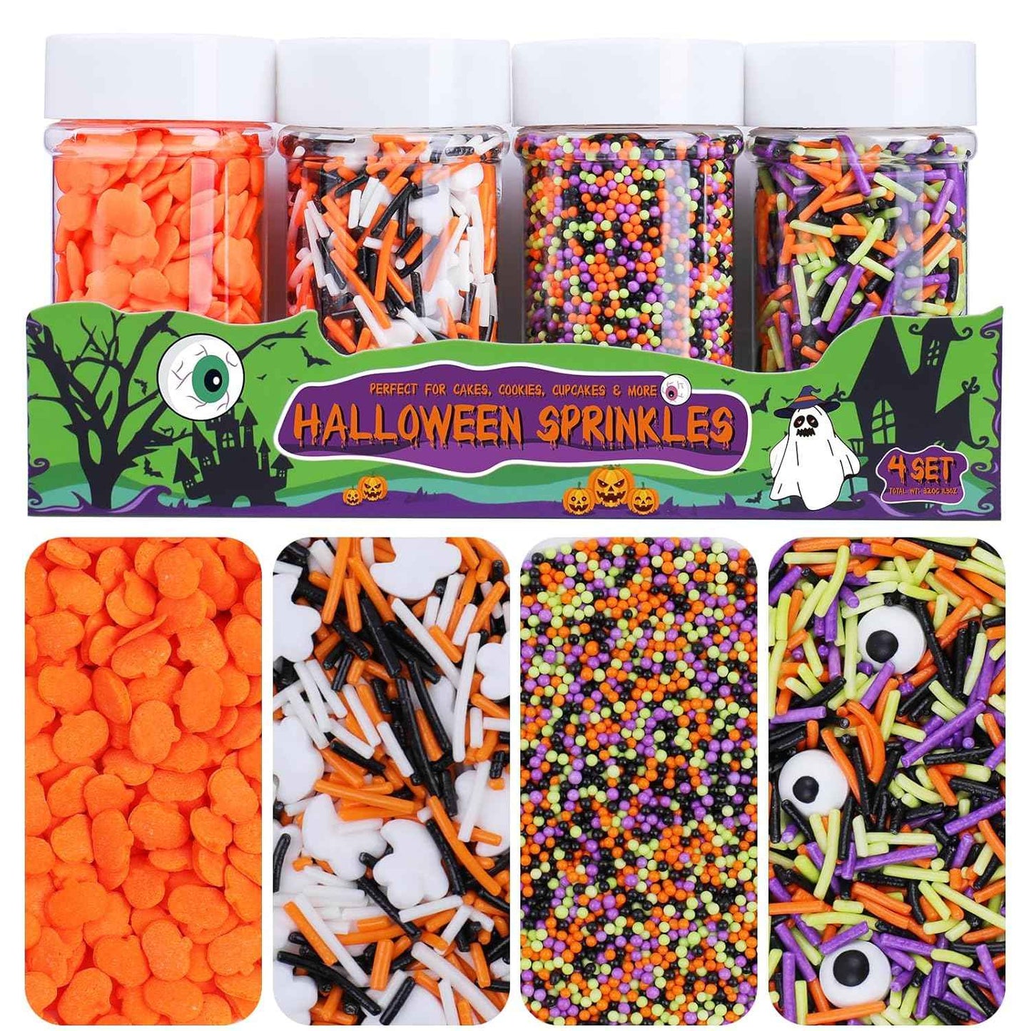 Halloween Sprinkles - Kid-Safe Edible Sprinkle Mix for Children Birthday Party Treats, 320g Candy Eyeball and Pumpkin Decorating Set