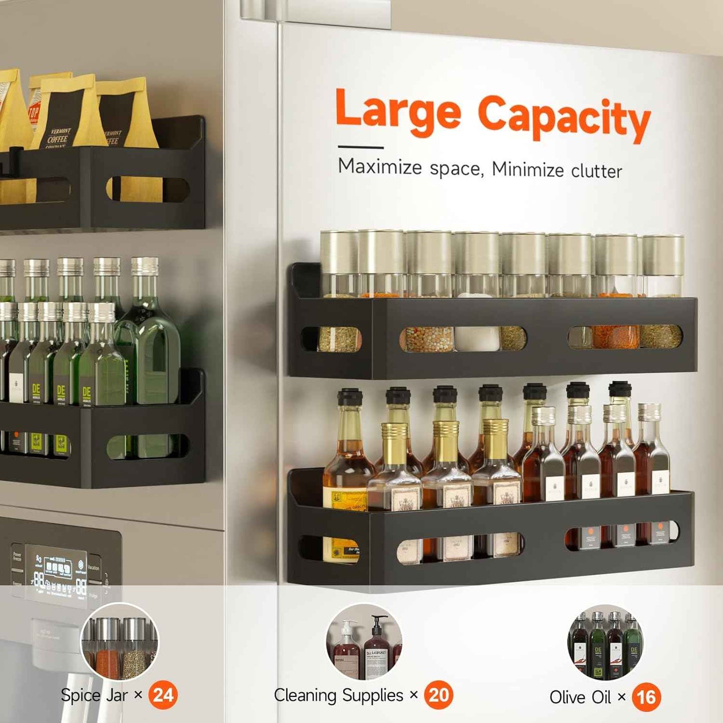 4 Pack Magnetic Spice Rack for Refrigerator – Thoughtful Housewarming Gift for New Homeowners, Tool-Free Kitchen Organizer