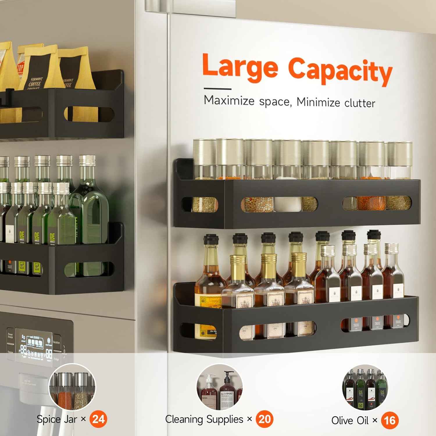 4 Pack Magnetic Spice Rack for Refrigerator – Thoughtful Housewarming Gift for New Homeowners, Tool-Free Kitchen Organizer