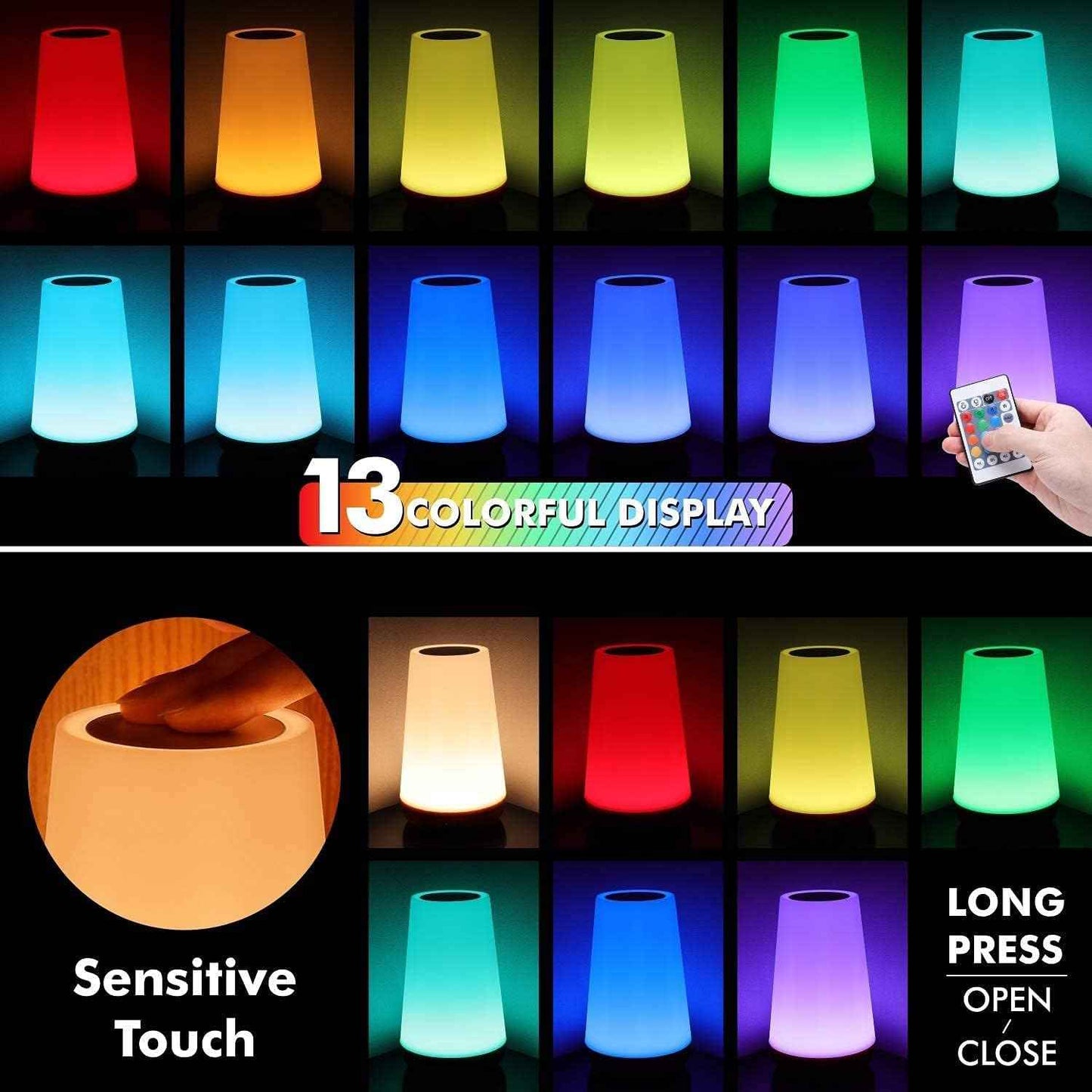 THAUSDAS Night Light for Sleep and Relaxation – Dimmable Touch Lamp with Warm Glow and 13 Calming RGB Colors for Bedtime Wind-Down Routine