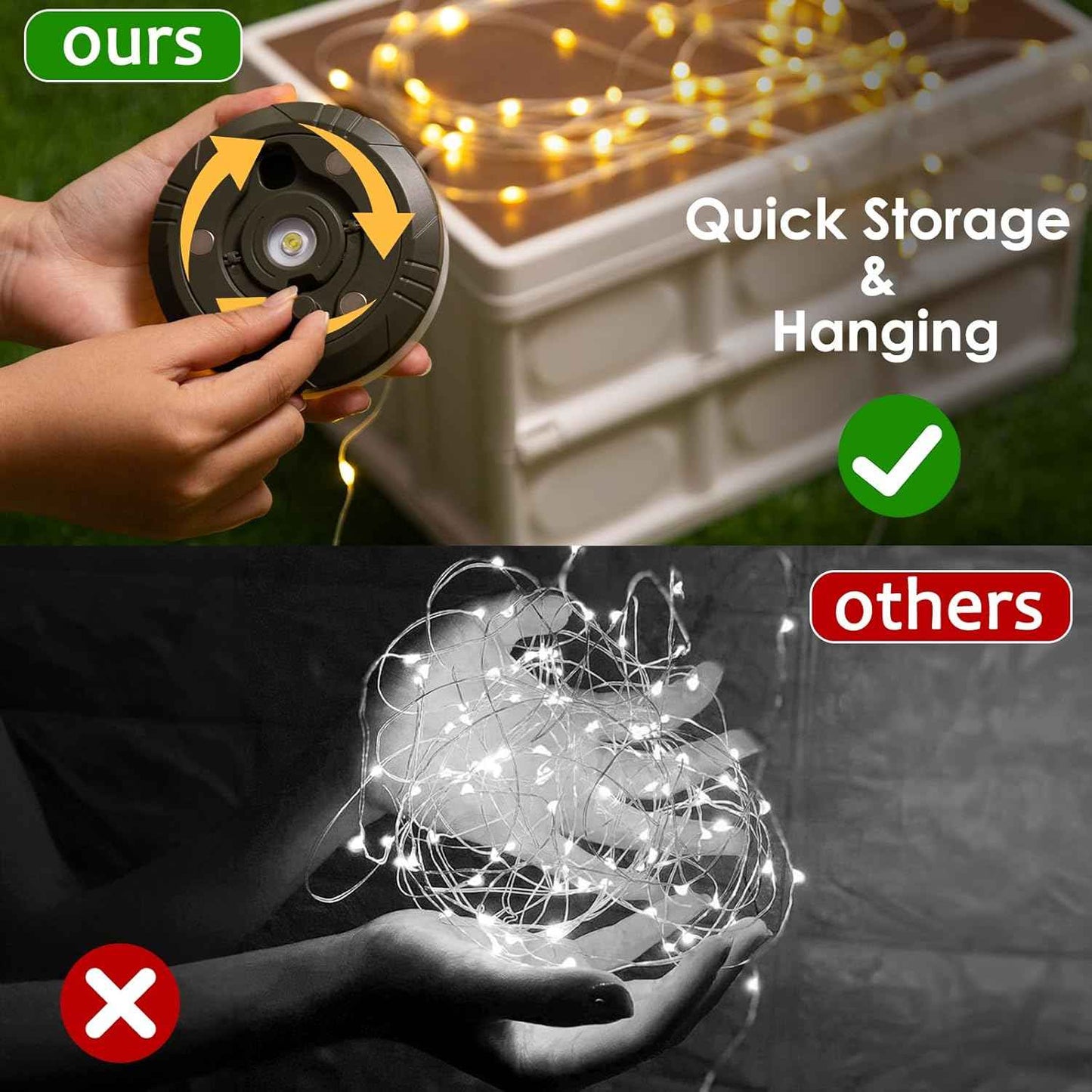 LuminTrail CampGlow Reel – Cozy Bedroom Decor 32.8FT Warm String Lights with Hidden Reel Storage & Lantern Glow