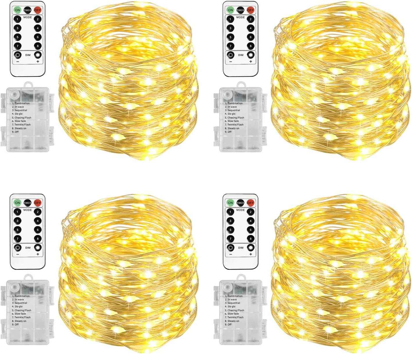 Homemory 4-Pack 20ft LED Fairy Lights – Cozy Copper Wire String Lights for Bedroom Headboard and Living Room Decor