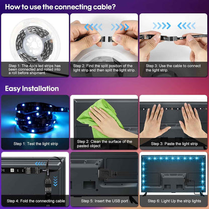 HOUHUI USB LED Strip Lights Kit for Living Room – 6.56ft RGB Backlight Strips for Cozy Bedroom and Home Theater Ambiance