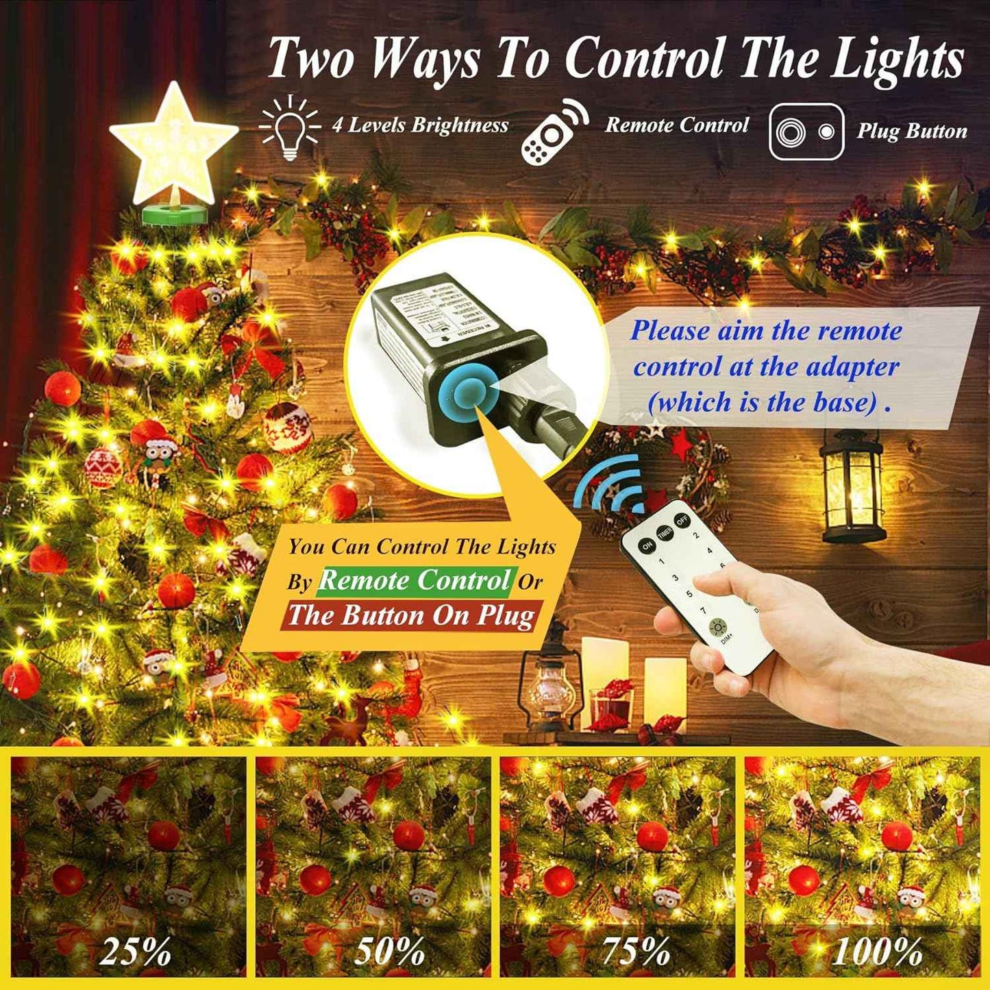 aneeway Star Topper Christmas Tree Lights – Cozy Holiday Aesthetic for Living Room Mantel and Reading Nook, 16 Strand Cascade
