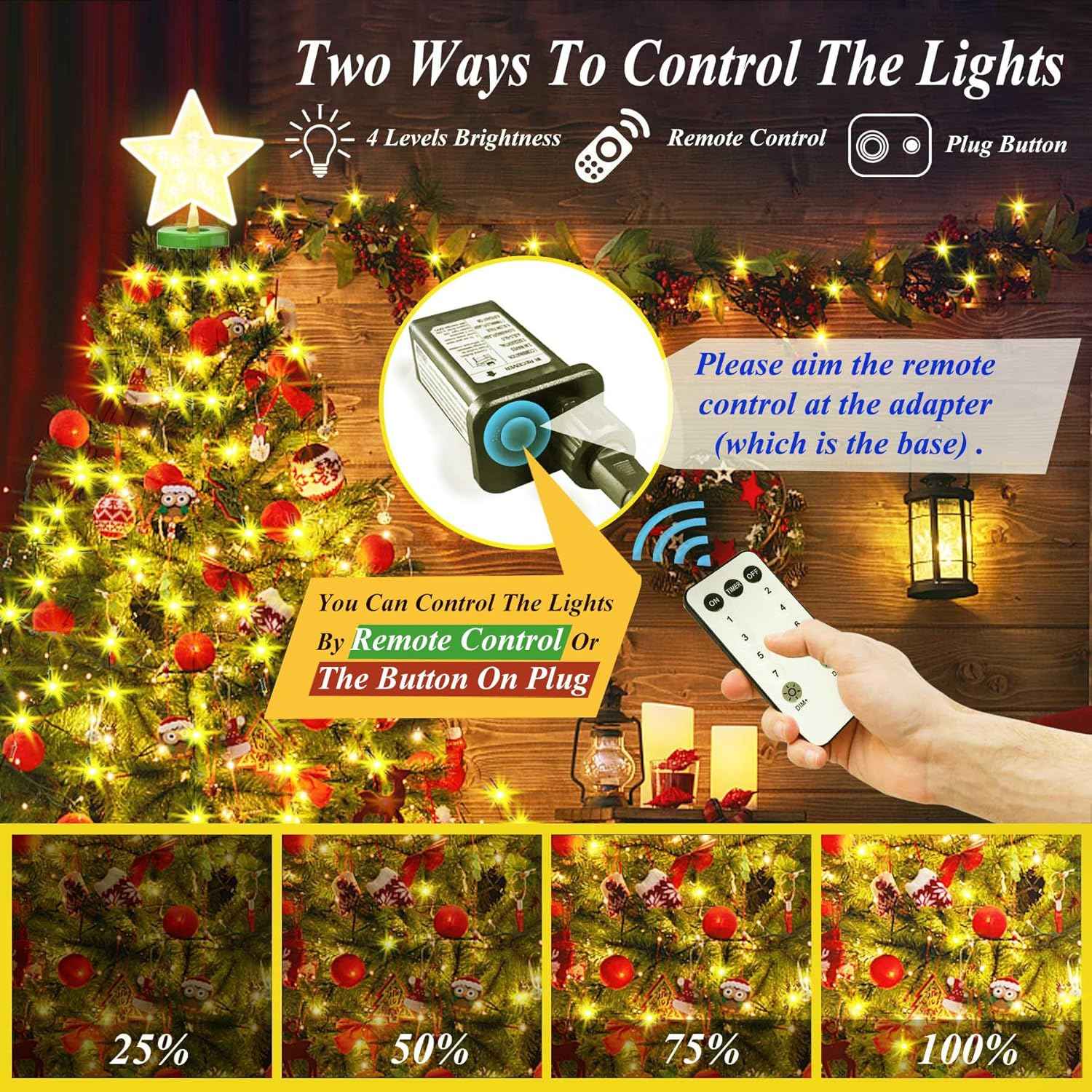 aneeway Star Topper Christmas Tree Lights – Cozy Holiday Aesthetic for Living Room Mantel and Reading Nook, 16 Strand Cascade