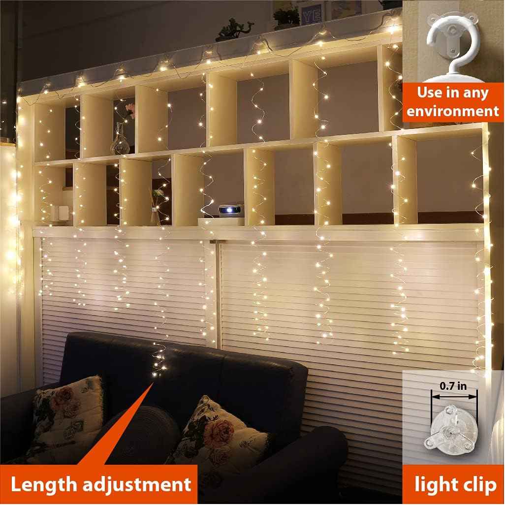ZSJWL 300 LED Curtain Fairy Lights with Remote, 9.8 × 9.8 Ft USB Waterproof-Friendly Twinkle Lights for Patio Wall and Balcony Evening Ambiance, Warm White