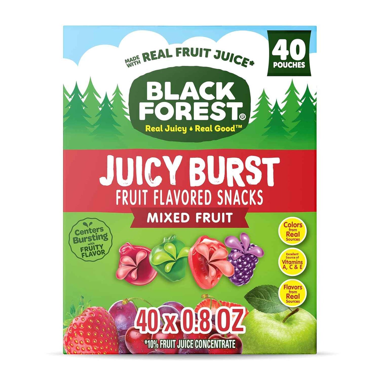 Black Forest Juicy Burst Portable Snacks for Car and Camping – Shelf-Stable Mixed Fruit Pouches, 40 ct