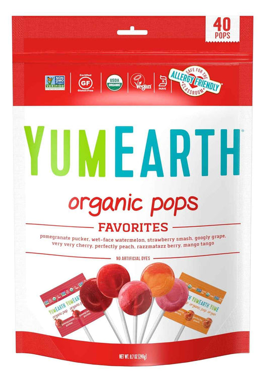 YumEarth Organic Lollipops – Classroom Party Candy for Kids with Food Allergies, Bulk 40 Count