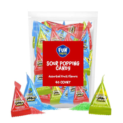 Sour Popping Rocks - Ready-to-Give Party Favor Candy for Birthday Goody Bags, Piñata Fillers, and Classroom Celebrations - 40 Individually Wrapped Pouches