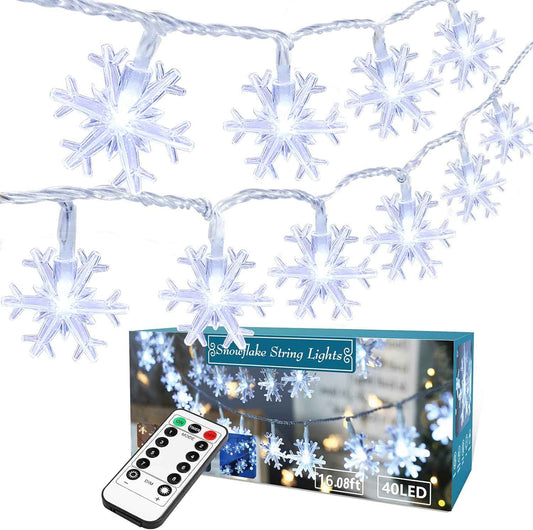 BrizLabs Snowflake Fairy Lights – Living Room Aesthetic Accent, 40 LED Battery Powered Indoor Lights