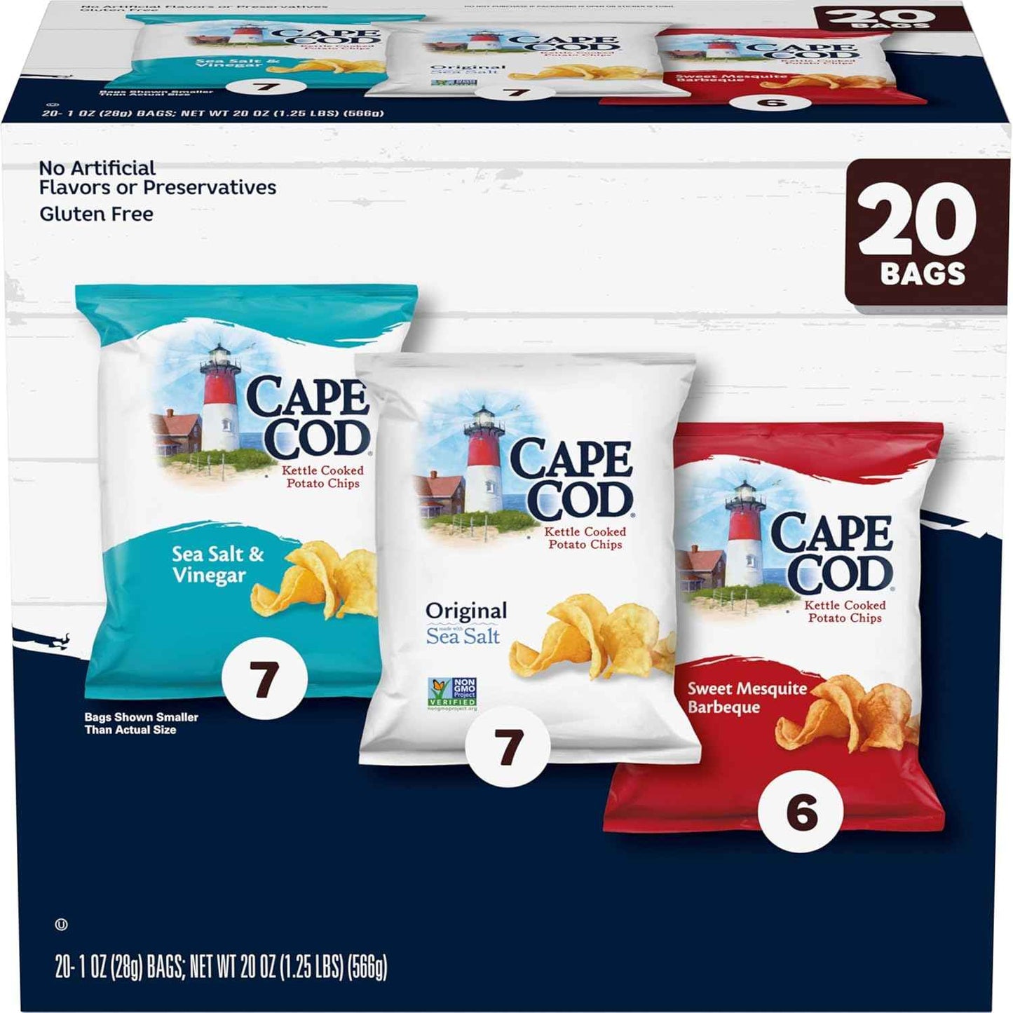 Cape Cod Original Kettle Cooked Chips – Gluten-Free Non-GMO 1oz Bags for Mindful Snacking, Pre-Portioned Crunch