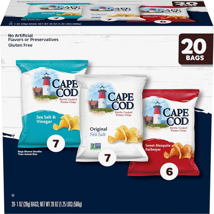 Cape Cod Original Kettle Cooked Chips – Gluten-Free Non-GMO 1oz Bags for Mindful Snacking, Pre-Portioned Crunch