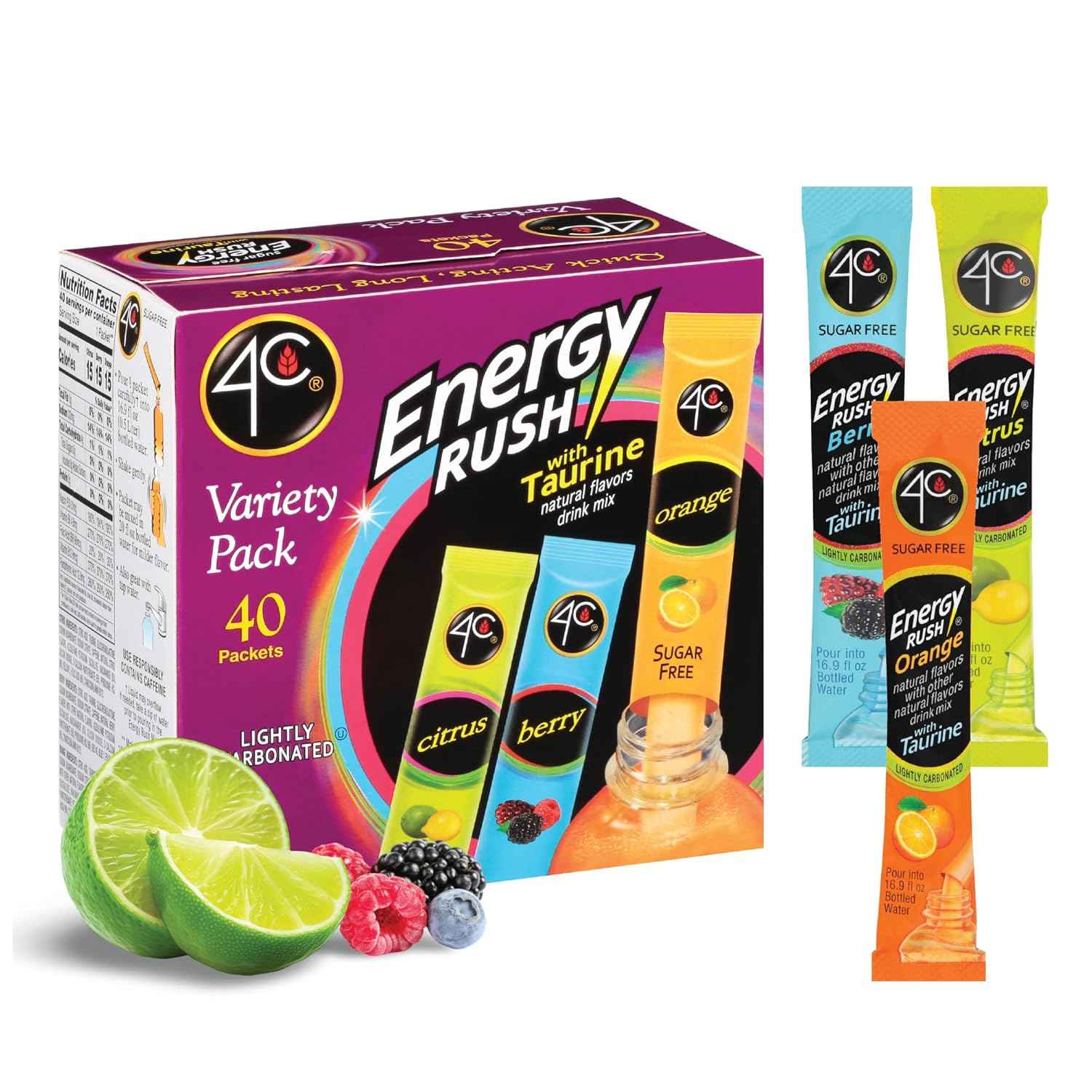4C Energy Rush Stix – Health-Conscious Lifestyle Pack, Berry Orange Citrus Variety for Clean Hydration