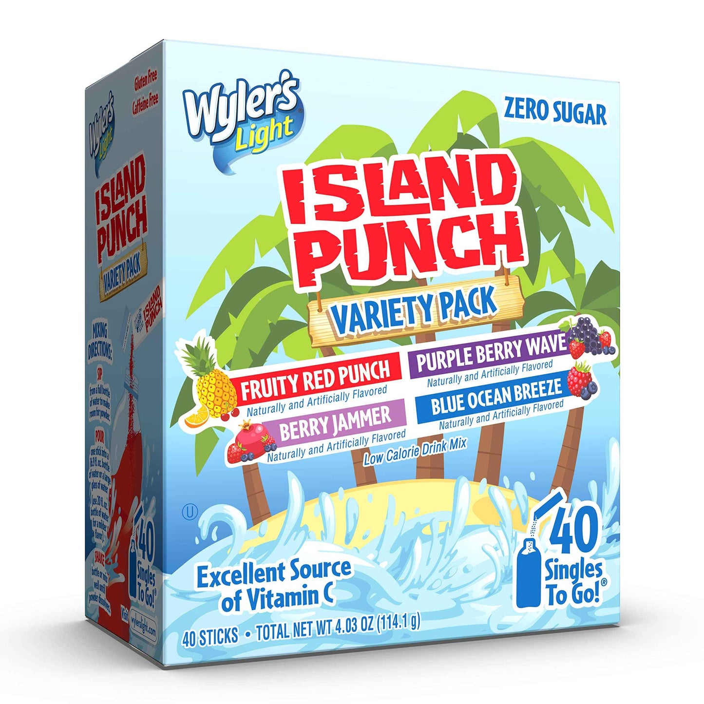 Wyler's Light Island Punch Singles to Go – Fun Tropical Drink Mix Packets That Get Kids to Drink More Water at Home and School, 40 Count