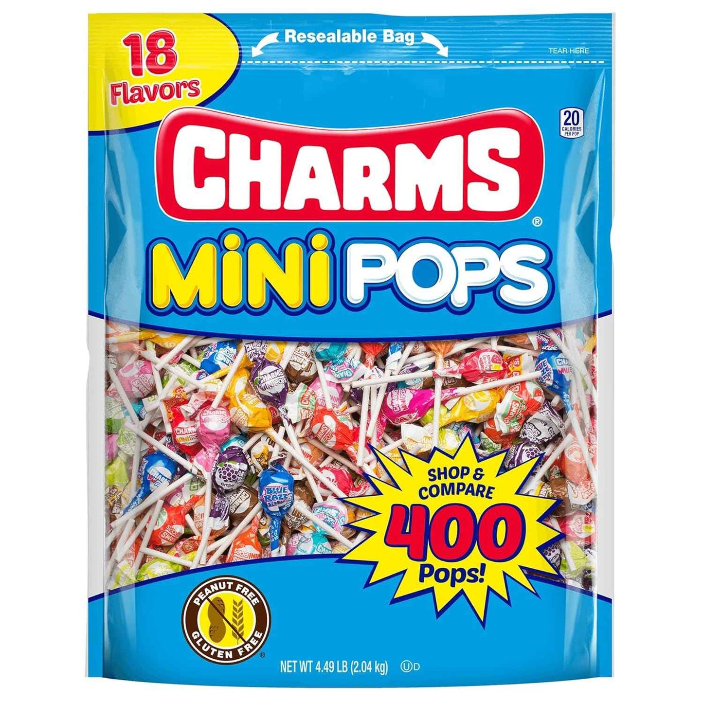 Tootsie Roll Charms Mini Pops – Peanut-Free and Gluten-Free Lollipops for Kids' Birthday Parties and Piñata Stuffing, 18 Flavors