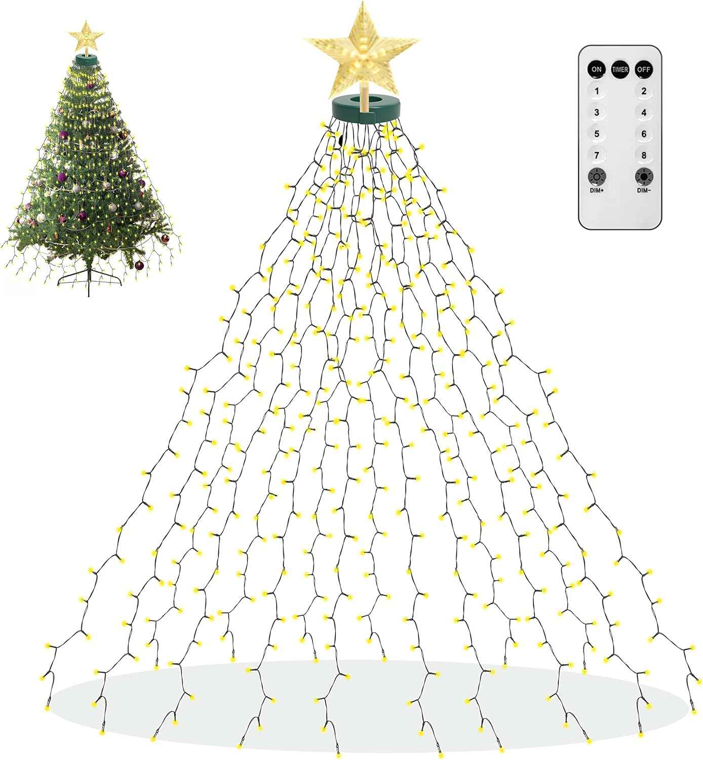 aneeway Star Topper Christmas Tree Lights – Cozy Holiday Aesthetic for Living Room Mantel and Reading Nook, 16 Strand Cascade