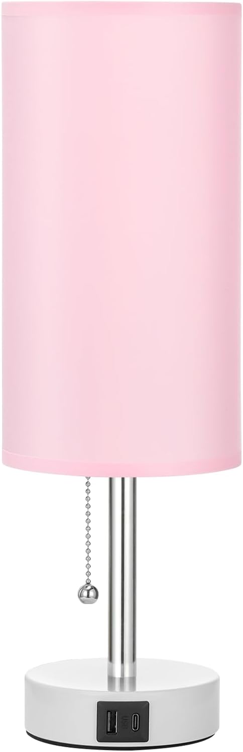 Hong-in_Pink_Bedside_Lamp_-_3_Color_Modes,_Small_Lamp_with_USB-C_and_USB-A_Charging_Ports,_Pull_Chain,_Nightstand_Light_for_Bedroom,_Office,_Kids_Room_(Bulb_Included)