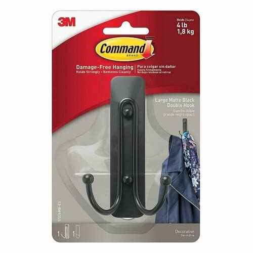 Command Large Double Bathroom Wall Hook, Damage-Free Hanging with Adhesive Strip, Great for Hanging Bath Towels, Wall Hook and 1 Water-Resistant Strip, Holds up to 4 lb