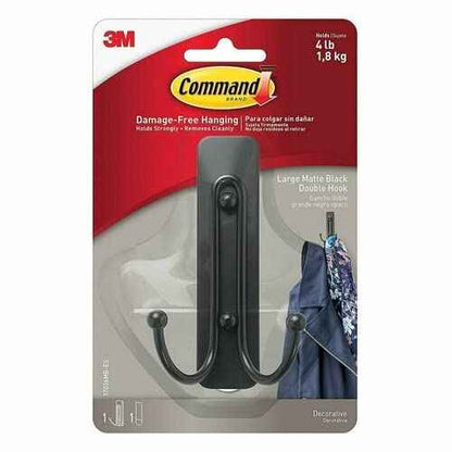 Command Large Double Bathroom Wall Hook, Damage-Free Hanging with Adhesive Strip, Great for Hanging Bath Towels, Wall Hook and 1 Water-Resistant Strip, Holds up to 4 lb