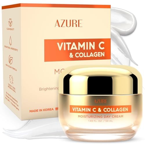 Azure Cosmetics Vitamin C &amp;amp; Collagen Face Moisturizer - Dermatologist Tested, Anti-Aging, Skin Tightening &amp;amp; Brightening, Clean, Cruelty-Free Face Cream - Korean Skin Care - All Skin Types - 1.69 fl oz