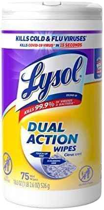 Lysol Dual Action Disinfectant Wipes, Multi-Surface Antibacterial Scrubbing Wipes, For Disinfecting and Cleaning, Citrus Scent