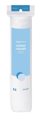 Amazon Basics Hypoallergenic 100% Cotton Rounds for Makeup Remover, Skincare, Nail Polish Removal, All Skin Types, 100 Count